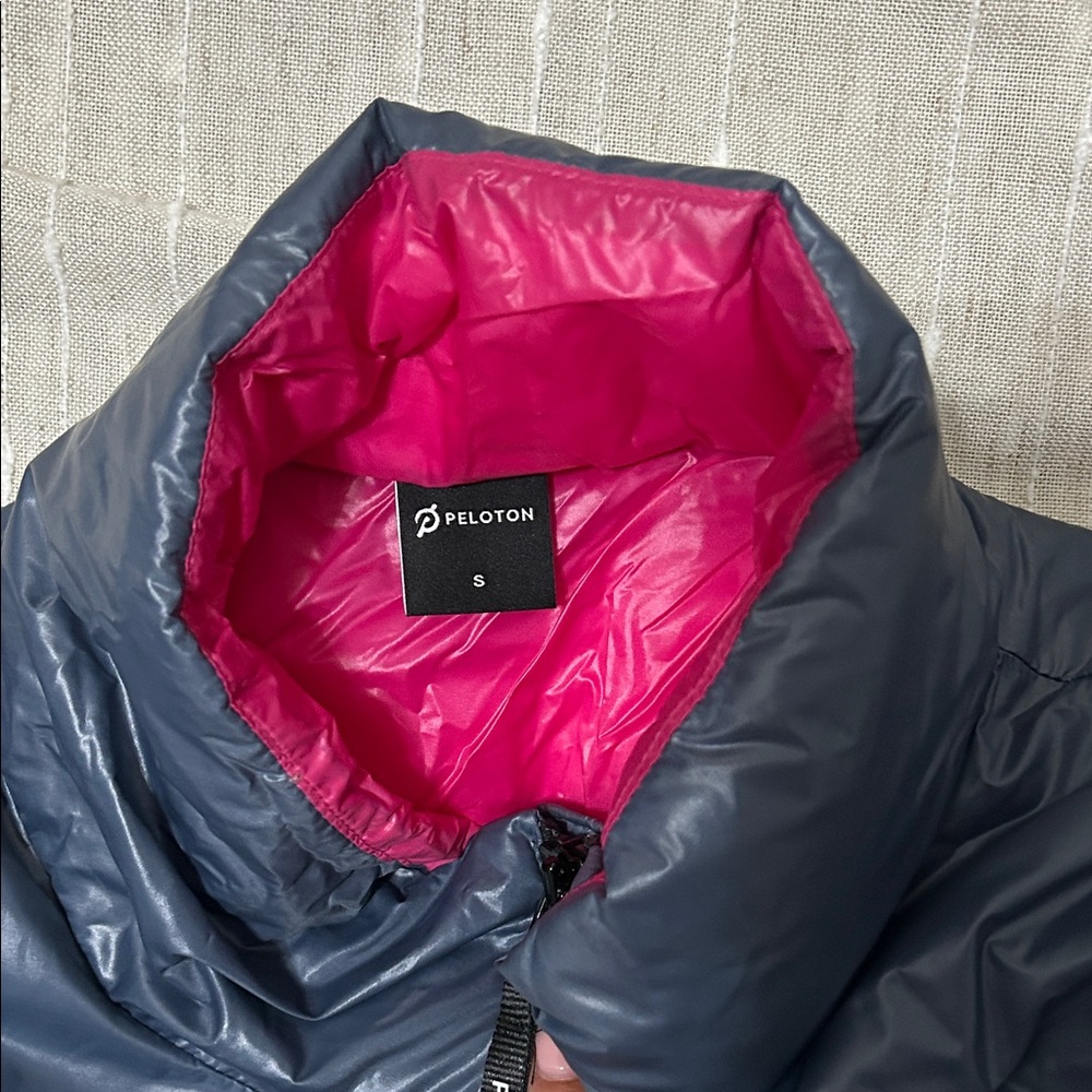 Peloton Puffer Jacket - Black and Blue with Pink Lining - Picture 2 of 3